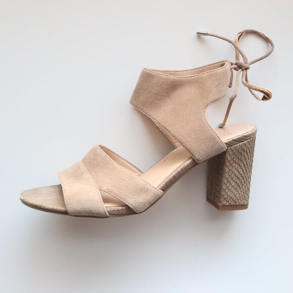 Franco Sarto Taupe Suede Strappy Round Open Toe Block Heels / Sandals / Shoes - Picture 5 of 16